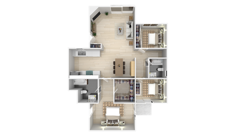 Floor plan for 3 beds, 2 baths, 1167 sqft